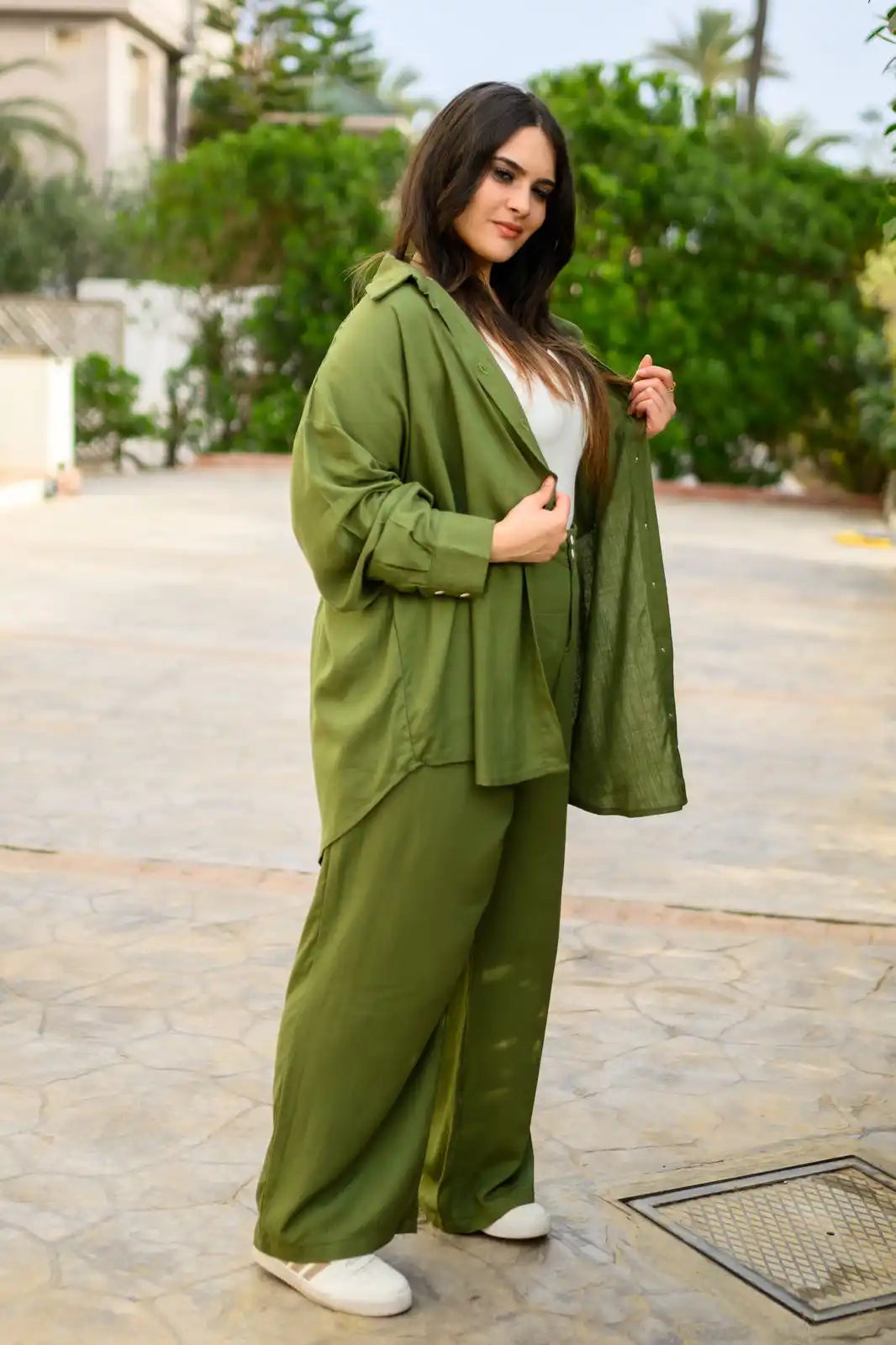 Pantalon Large en Mélange de Lin