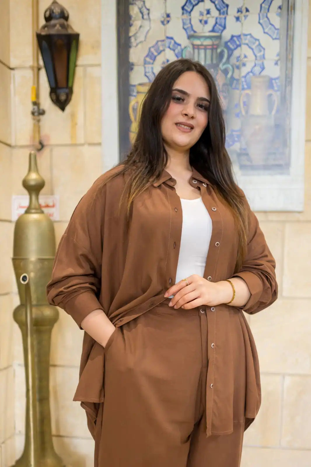 Pantalon Large en Mélange de Lin