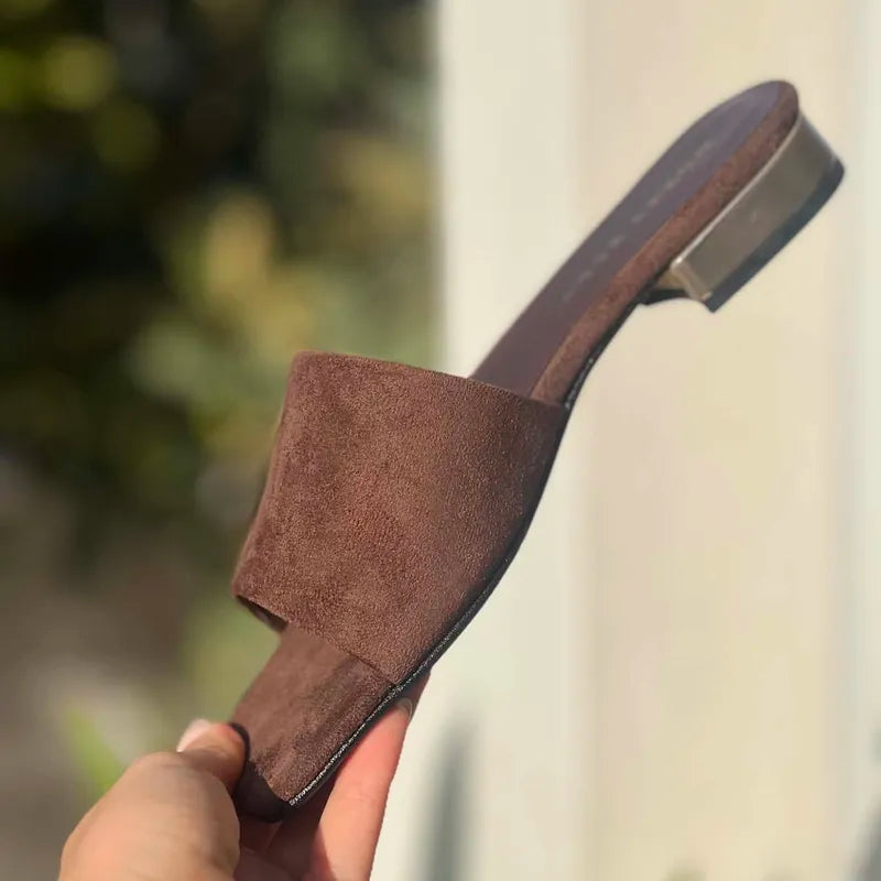 Mules Marron Chocolat à Talon Doré F2