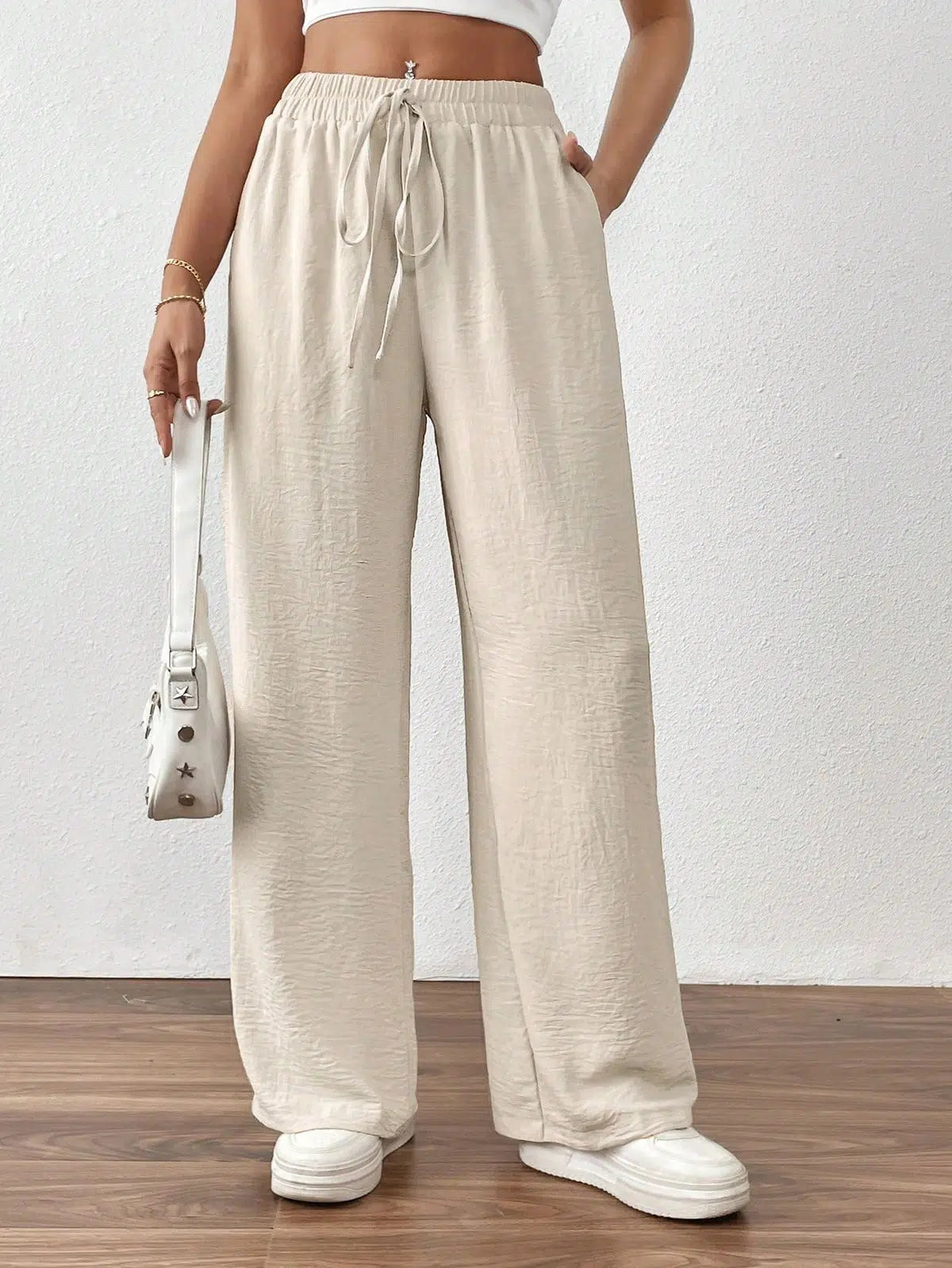 Pantalon Large Femme Effet Lin – Confort & Élégance