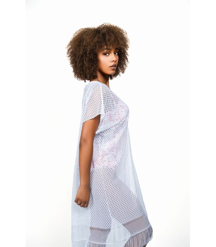 Cache-Maillot Kimono en Dentelle Blanc
