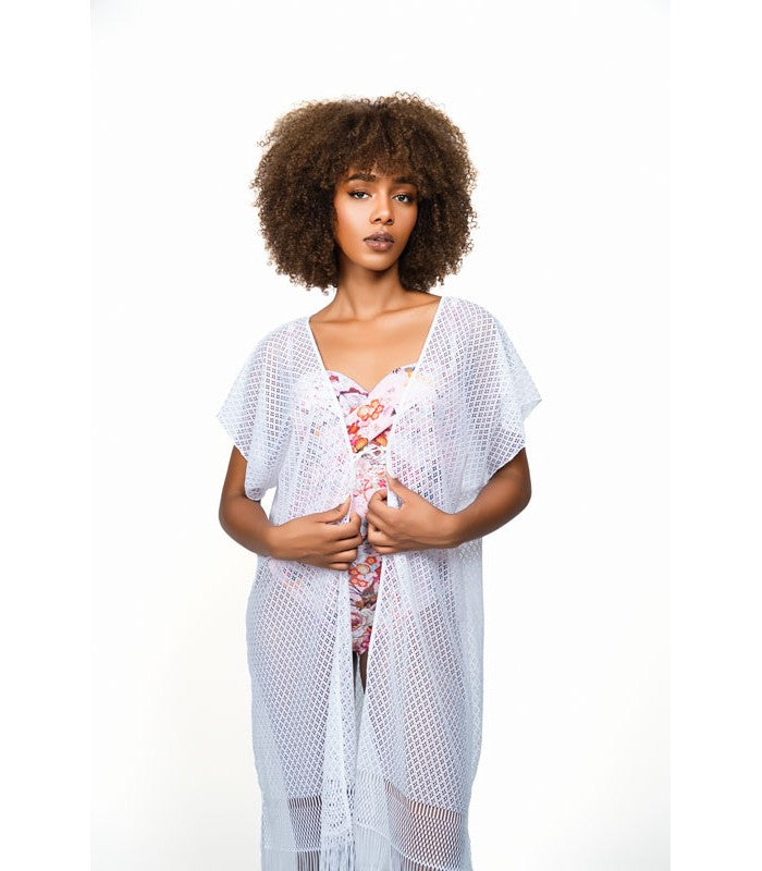 Cache-Maillot Kimono en Dentelle Blanc
