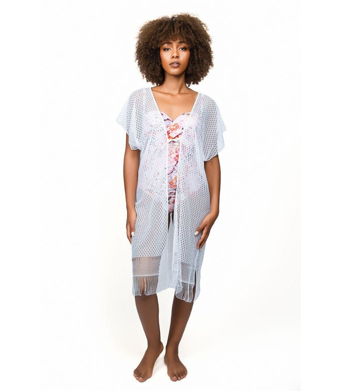Cache-Maillot Kimono en Dentelle Blanc