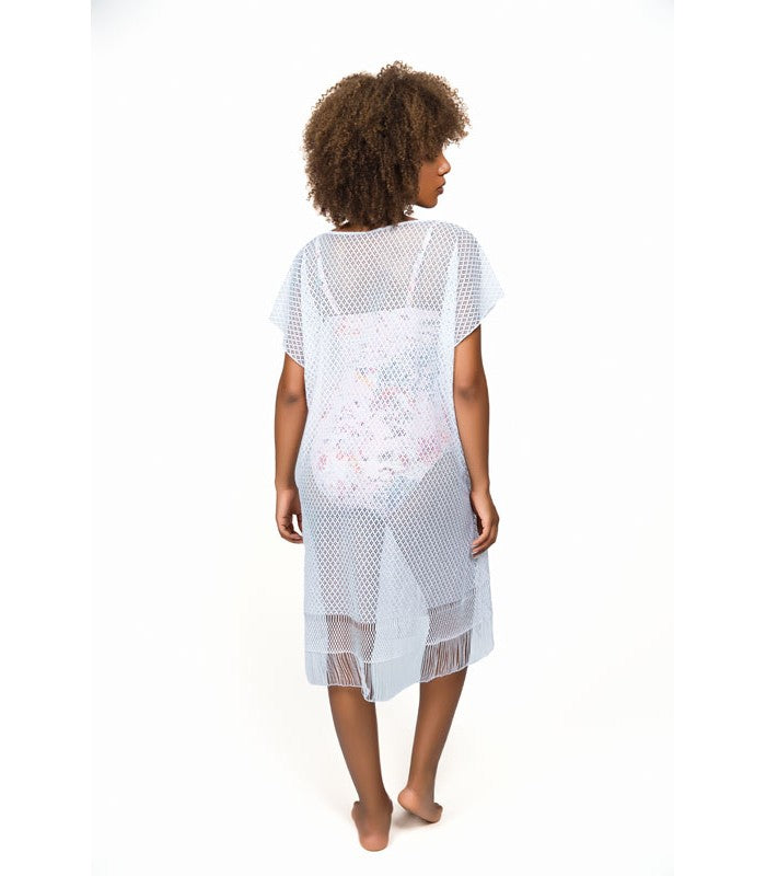 Cache-Maillot Kimono en Dentelle Blanc