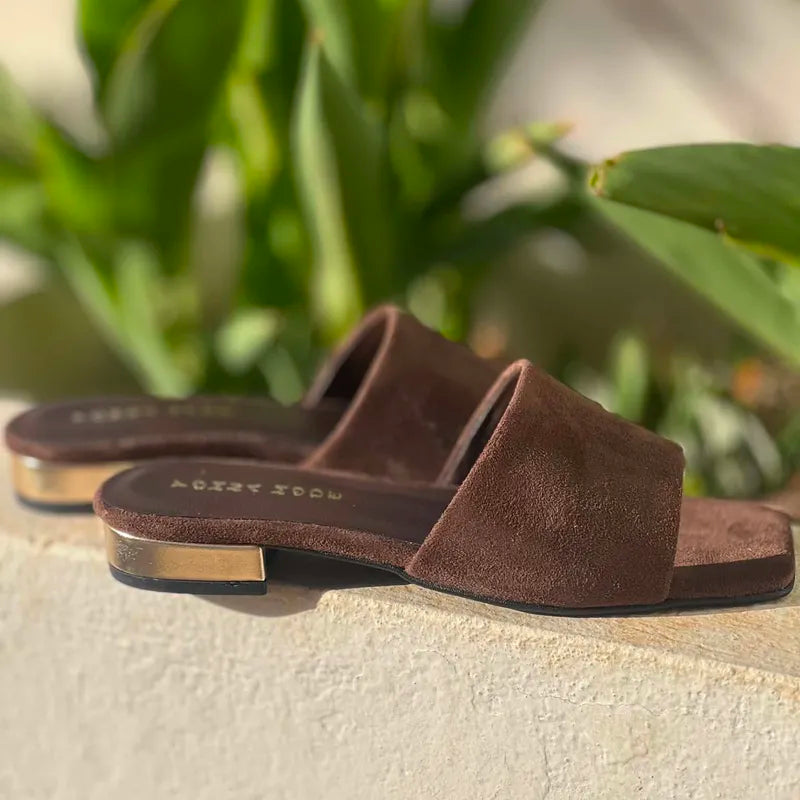 Mules Marron Chocolat à Talon Doré F2