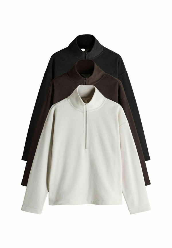 REGULAR FIT - 3 PACK QUARTER ZIP - Sweat polaire - black cream ganache