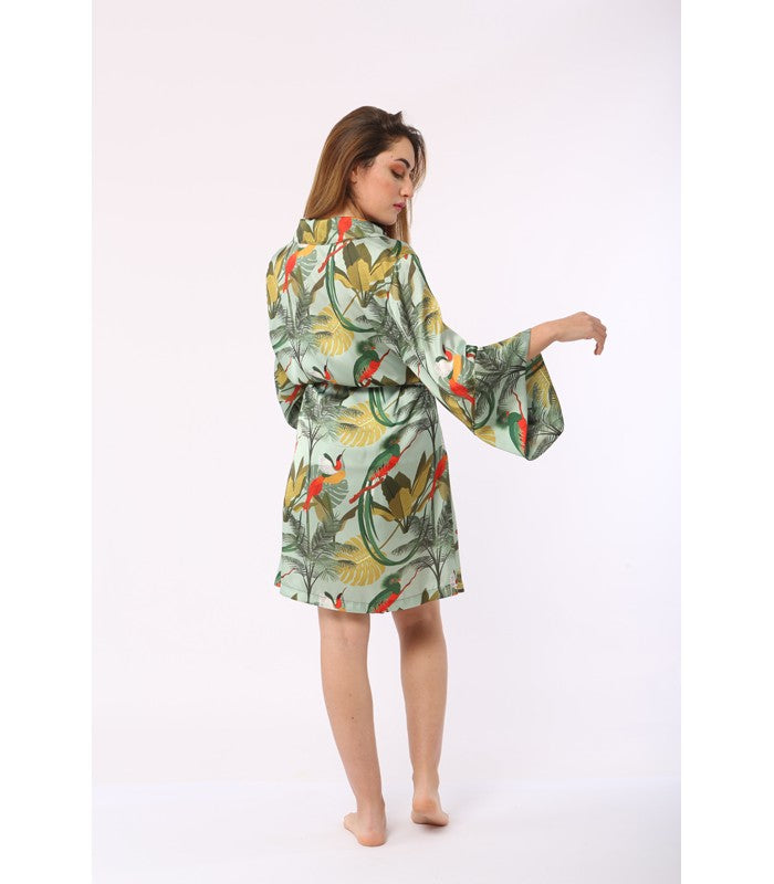 Robe de Chambre Kimono en Satin Imprimé