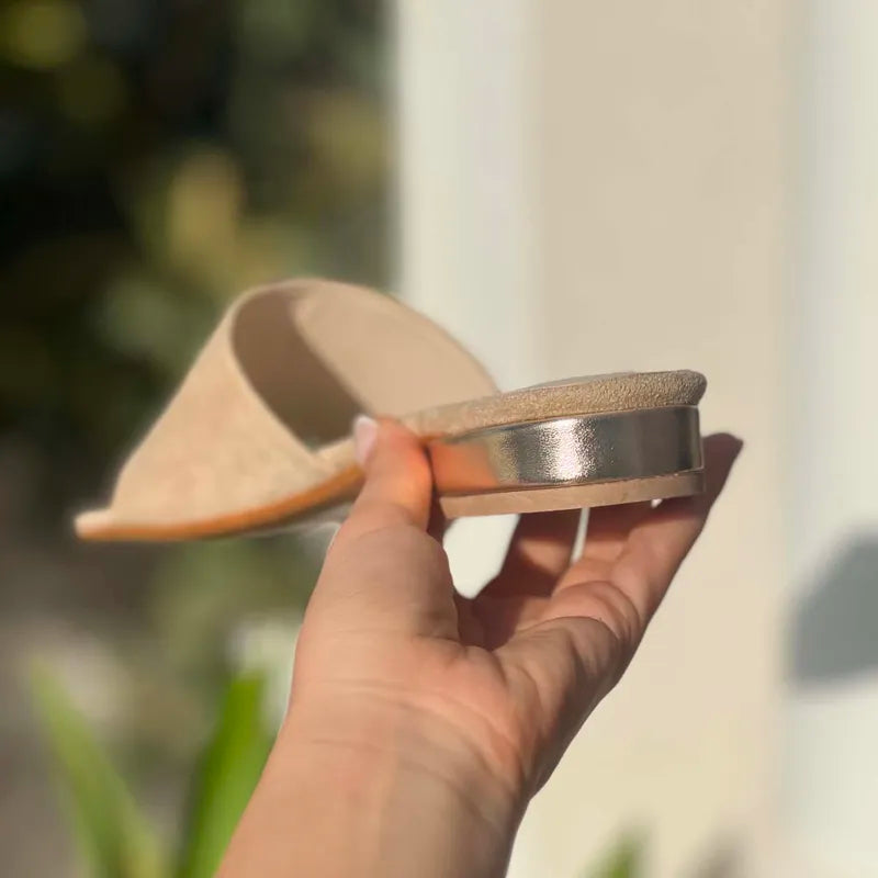 Mules Suédine Beige Crème à Talon Doré F2