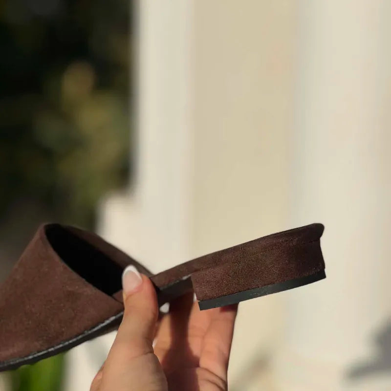 Mules Plates en Daim Marron Chocolat - L'Élégance Naturelle F3