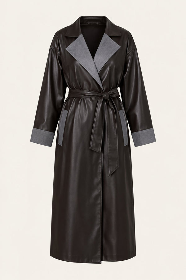 Trench-coat Simili-cuir Marron