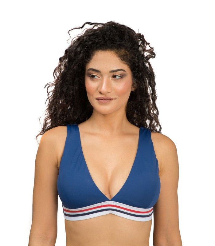 Haut de Bikini Triangle à Élastique Bleu