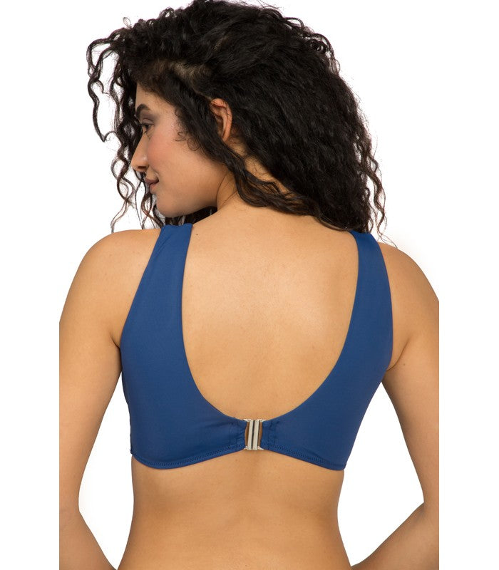 Haut de Bikini Triangle à Élastique Bleu