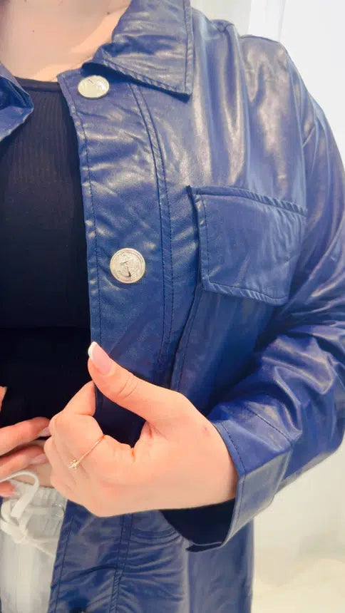 Veste Bleu Marine en Simili Cuir