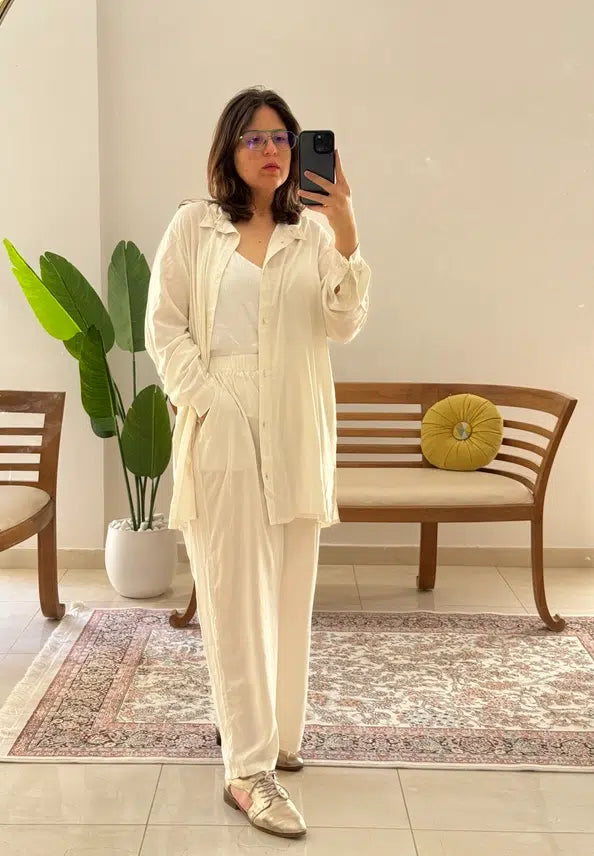 Pantalon en Popeline de Coton Écru