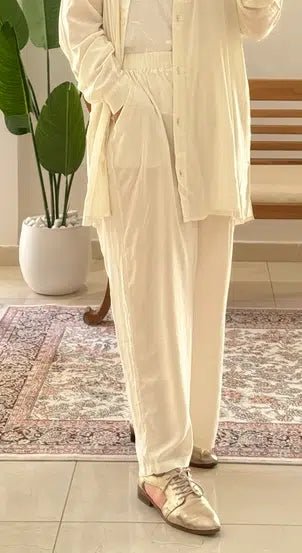 Pantalon en Popeline de Coton Écru