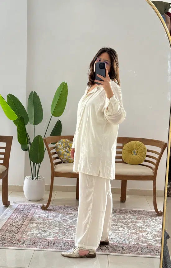 Pantalon en Popeline de Coton Écru