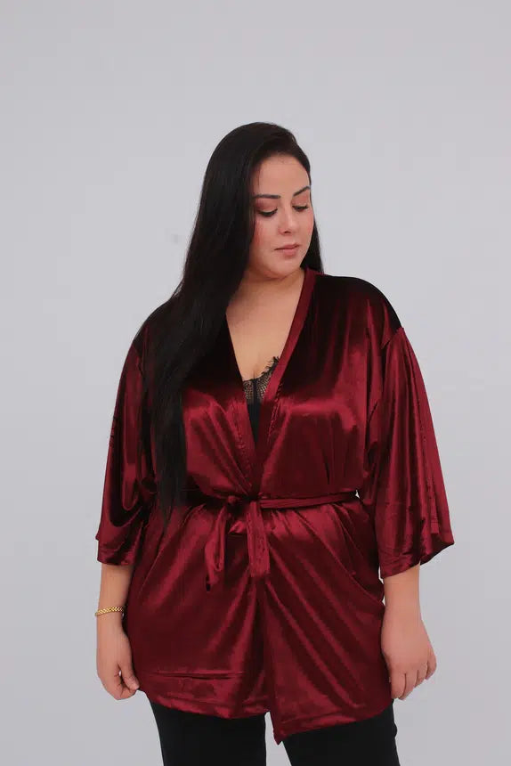 Pyjama Trois Pièces en Velours Rouge Bordeaux