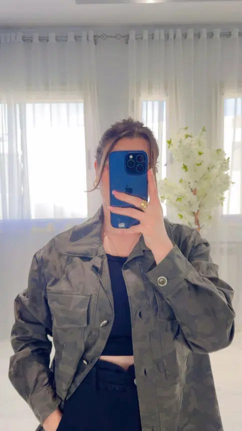 Veste Simili Cuir Vert Militaire