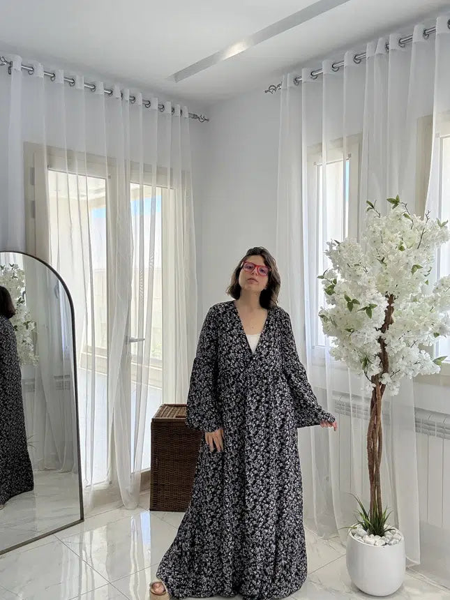 Robe en Crêpe Noire Imprimée