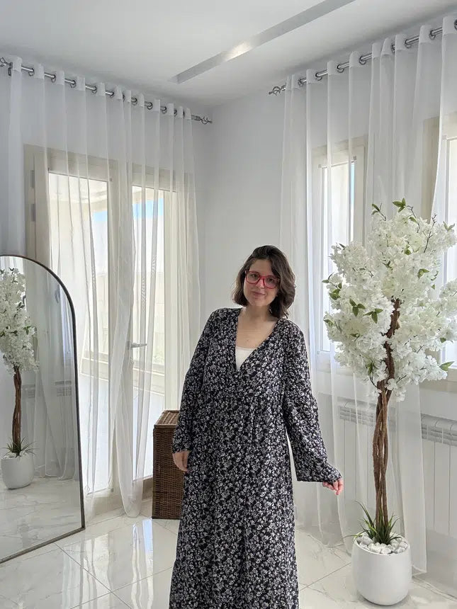 Robe en Crêpe Noire Imprimée