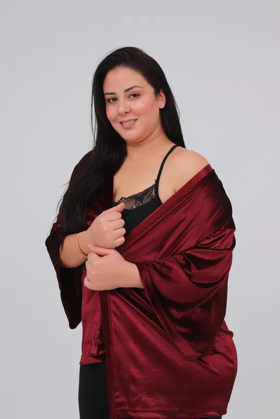 Pyjama Trois Pièces en Velours Rouge Bordeaux