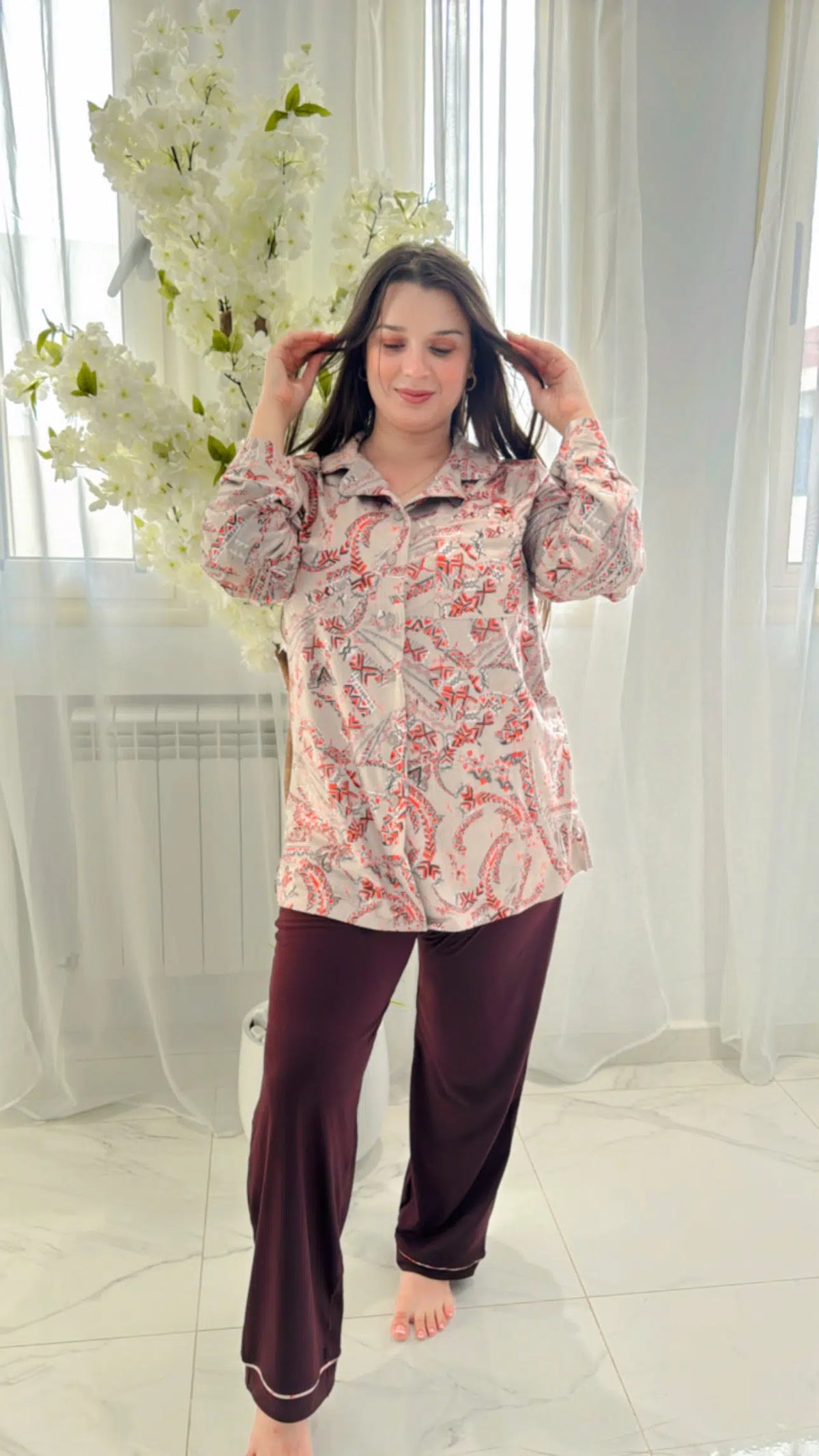 PYJAMAS EN COTON EFFET DAIM BEIGE