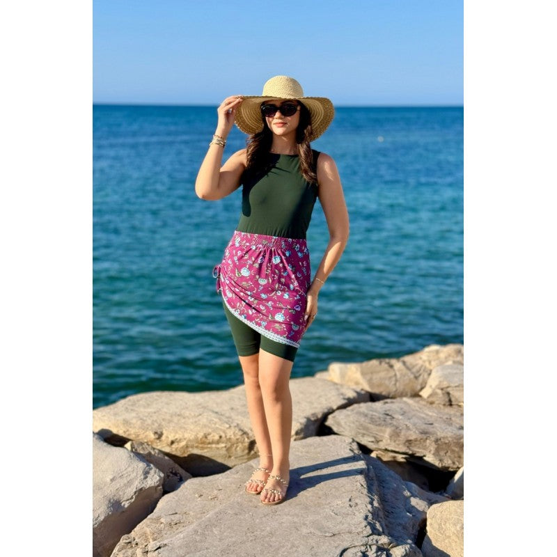 Maillot de Bain 2 Pièces – Combinaison Short & Cache-jupe