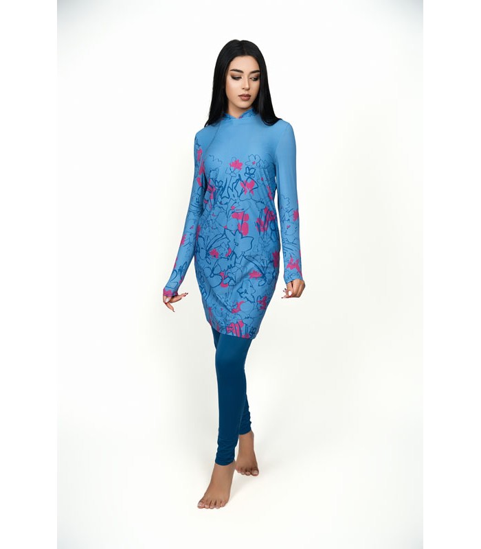 Burkini Imprimé avec Bonnet Foulard