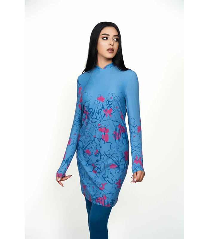 Burkini Imprimé avec Bonnet Foulard