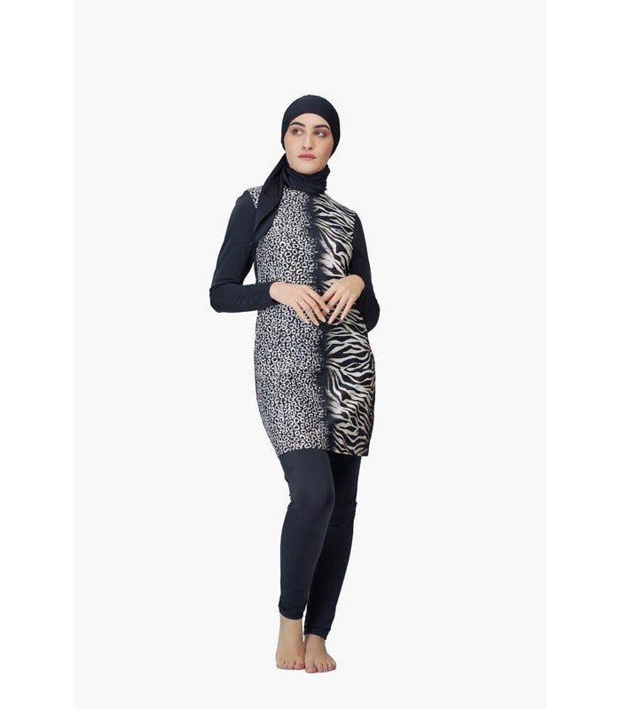 Burkini Imprimé avec Bonnet Foulard