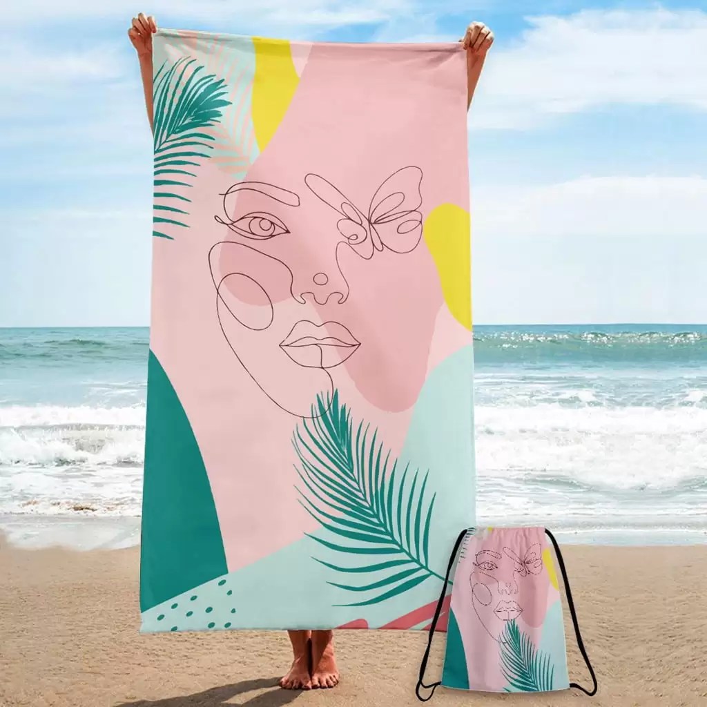 Serviette de Plage M Line Art Butterfly Lady