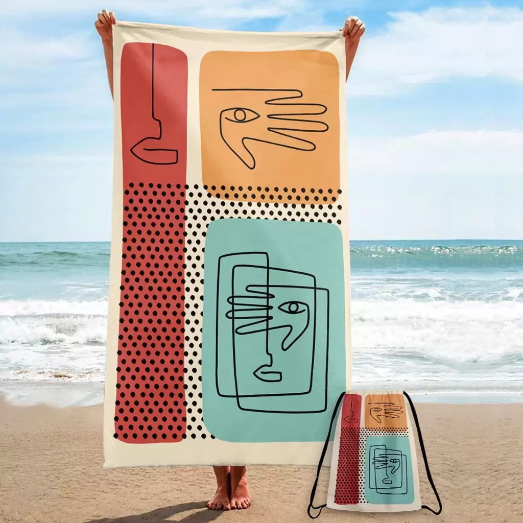 Serviette de Plage M Line Art Hand Eyes