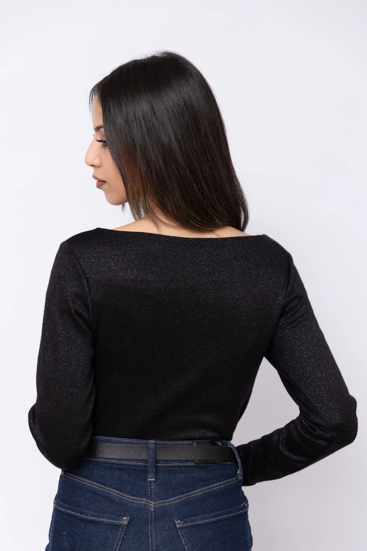 Pull GLAM en maille douce avec fil lamé – Col bateau