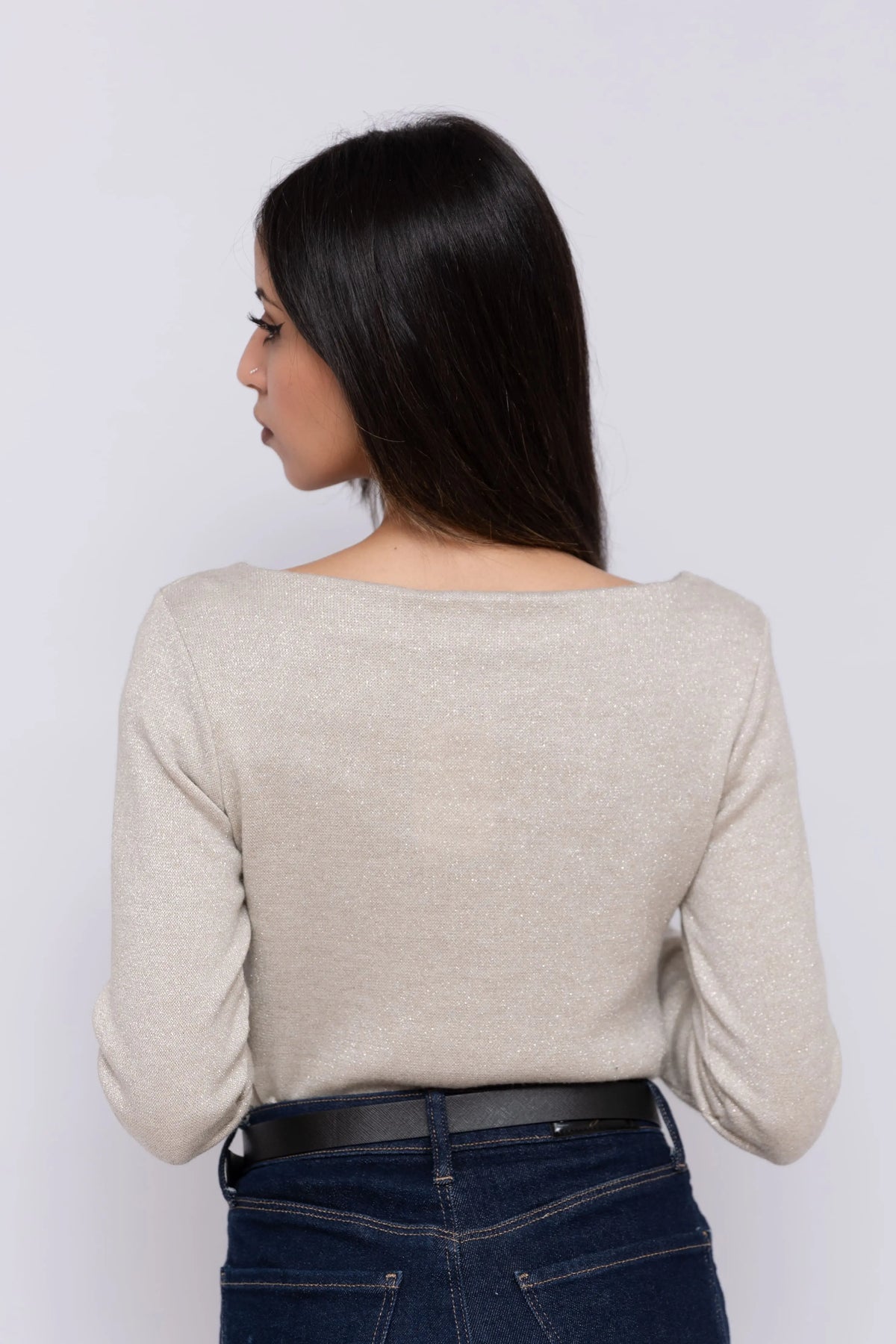Pull GLAM en maille douce avec fil lamé – Col bateau