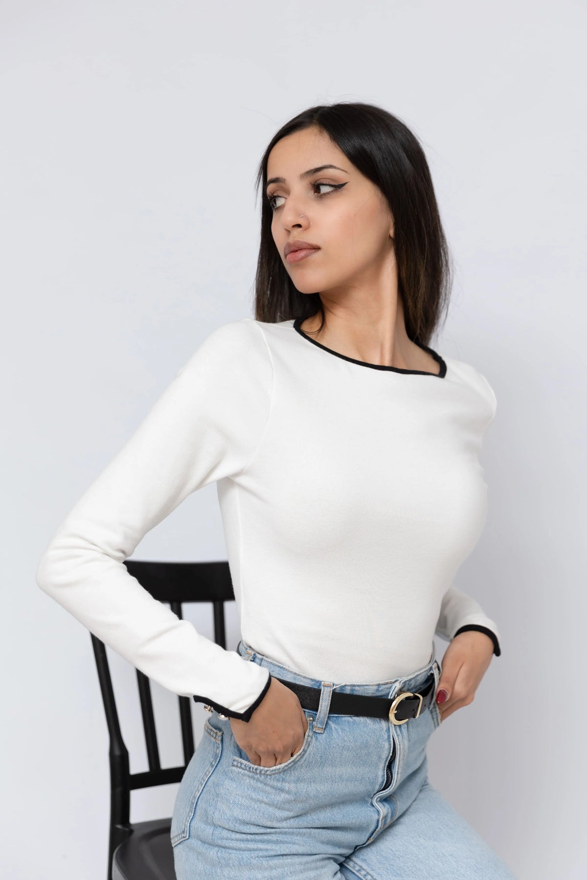 Pull ORLINE – Coton liseré et boutons décoratifs