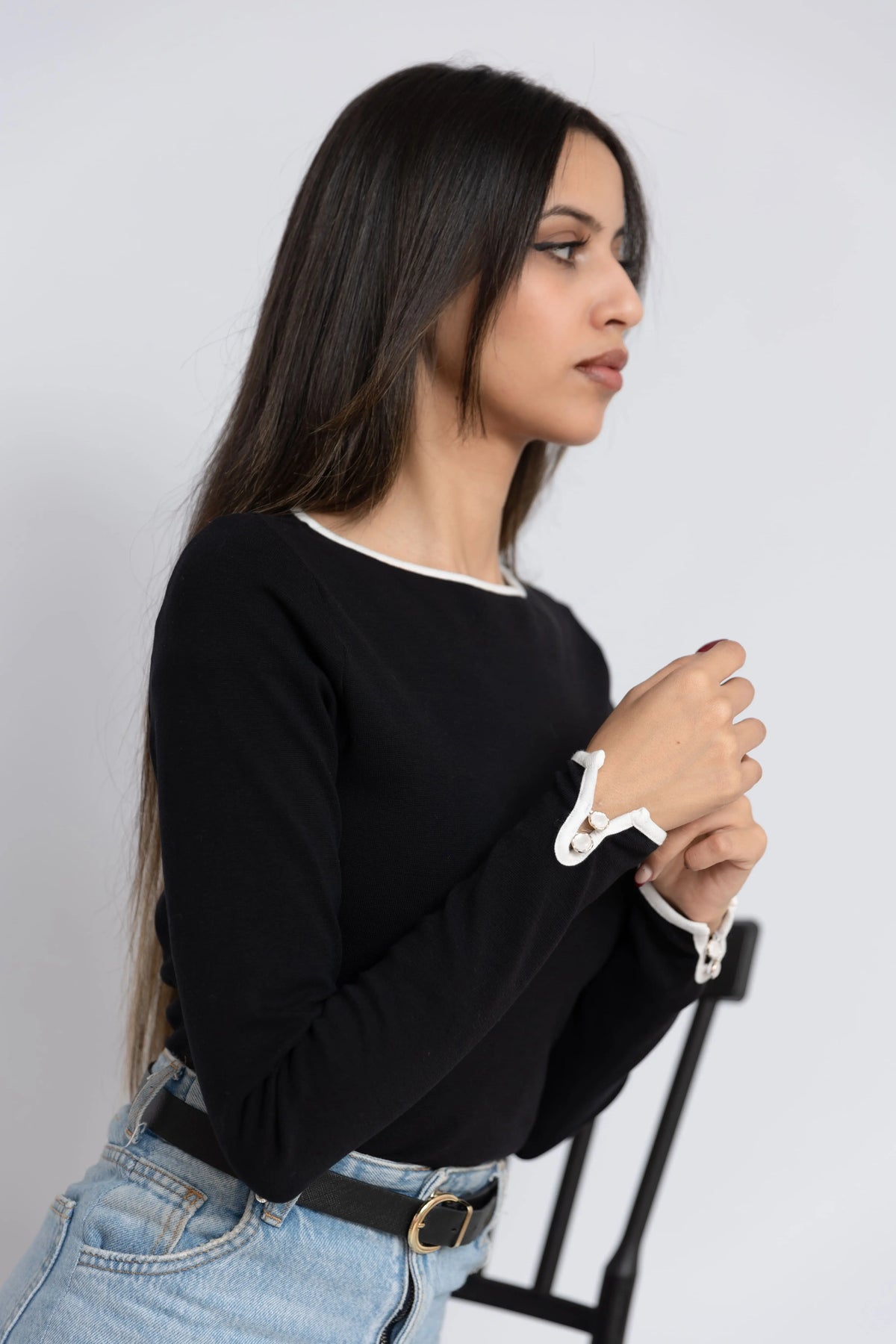 Pull ORLINE – Coton liseré et boutons décoratifs
