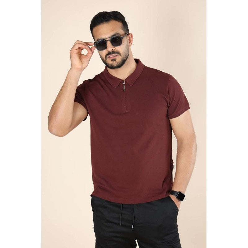 Polo Zippé en Coton Piqué –