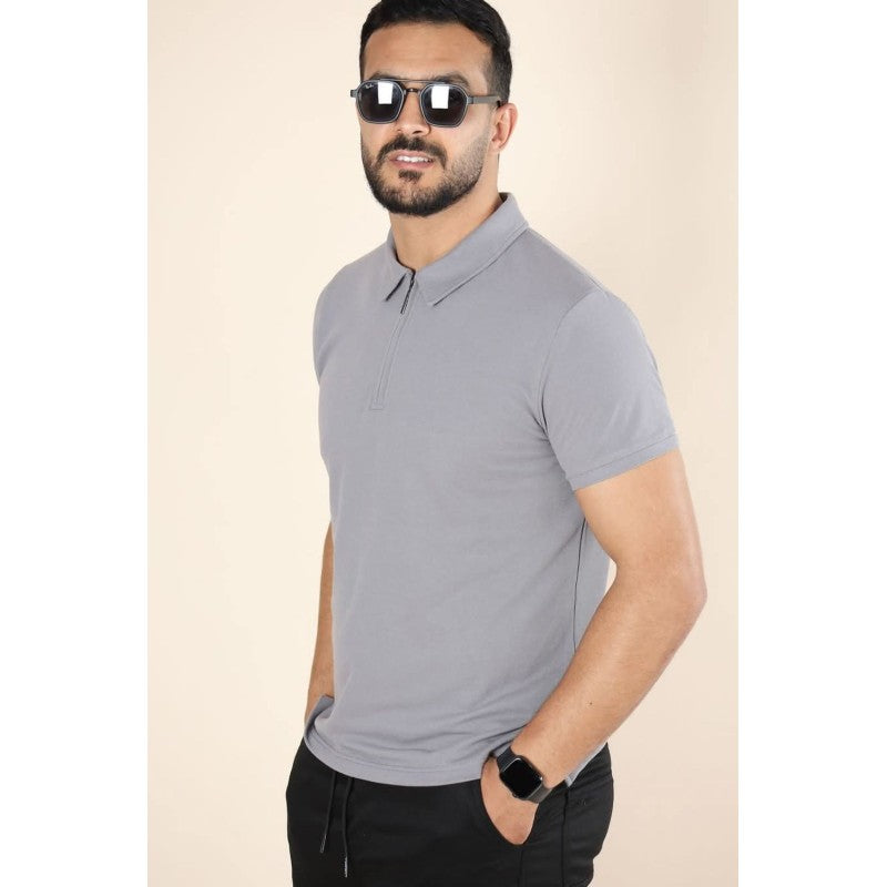 Polo Zippé en Coton Piqué –