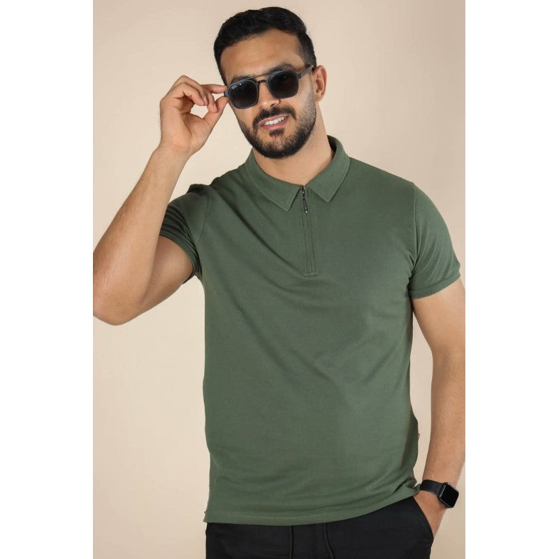Polo Zippé en Coton Piqué –