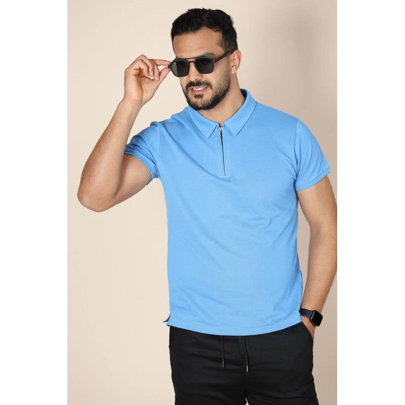 Polo Zippé en Coton Piqué –