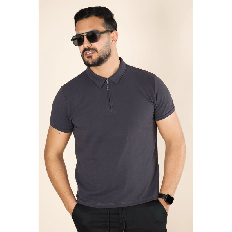 Polo Zippé en Coton Piqué –