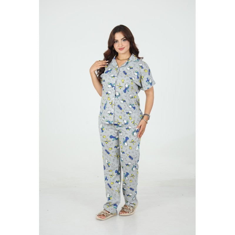 🩶 Pyjama Femme Imprimé – Coton & Élasthanne