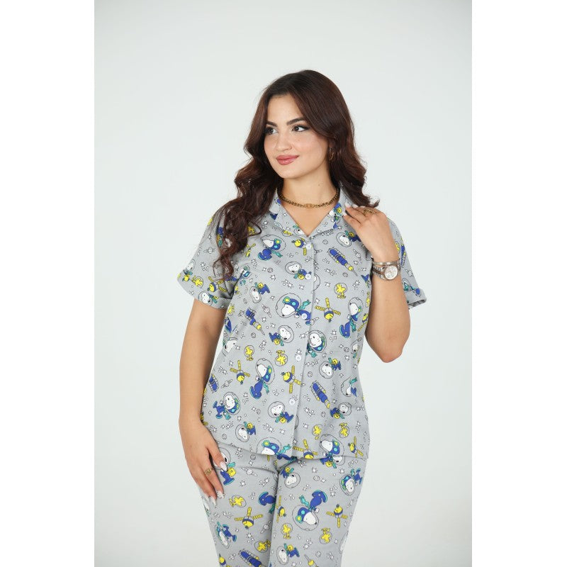🩶 Pyjama Femme Imprimé – Coton & Élasthanne
