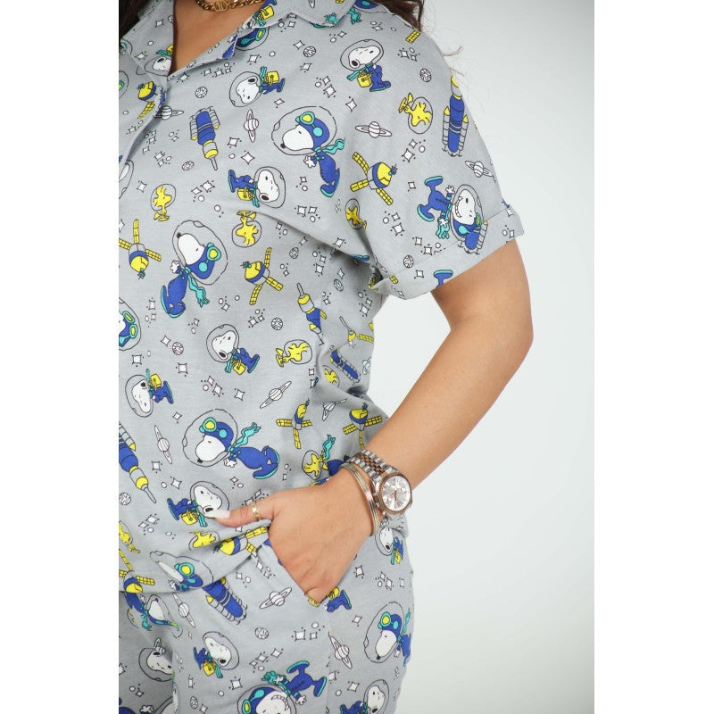 🩶 Pyjama Femme Imprimé – Coton & Élasthanne