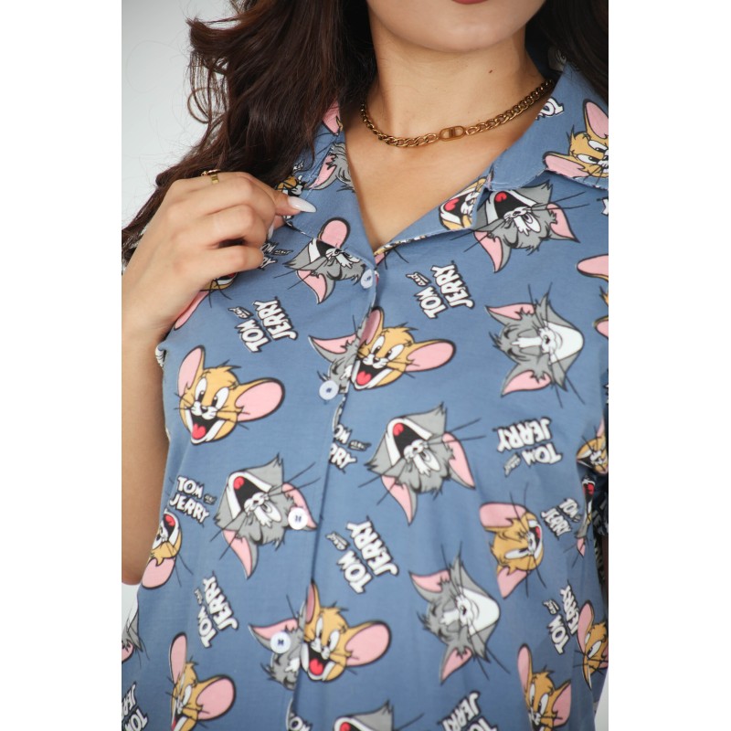 🩶 Pyjama Femme Imprimé – Coton & Élasthanne
