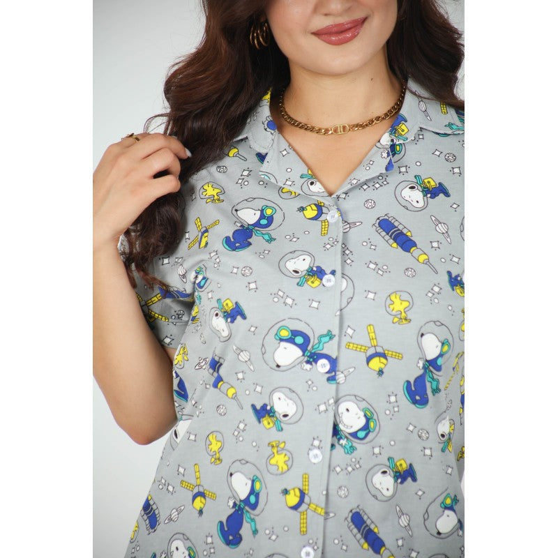 🩶 Pyjama Femme Imprimé – Coton & Élasthanne