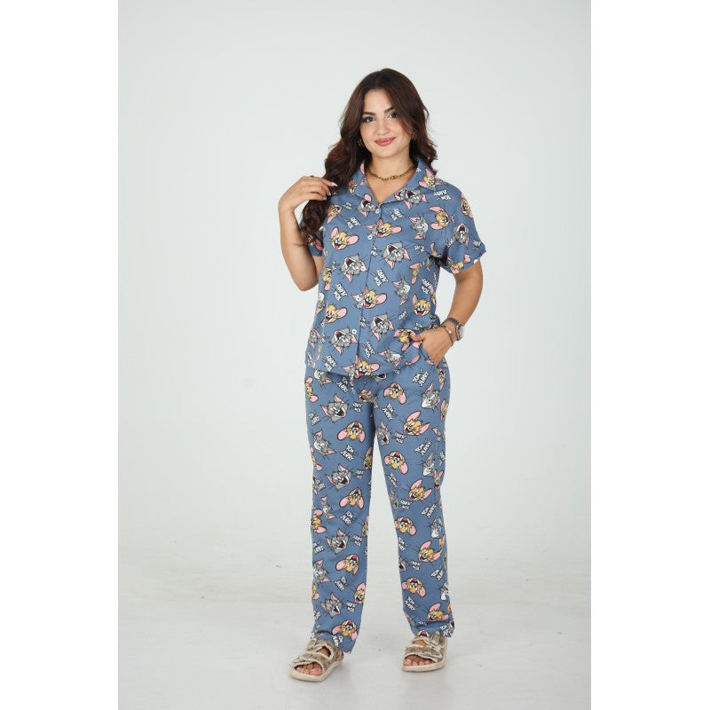🩶 Pyjama Femme Imprimé – Coton & Élasthanne