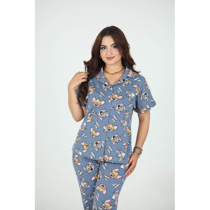 🩶 Pyjama Femme Imprimé – Coton & Élasthanne