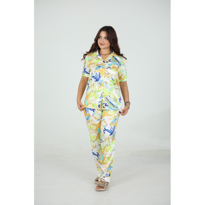 🌸 Pyjama Femme Satiné – Imprimé Floral