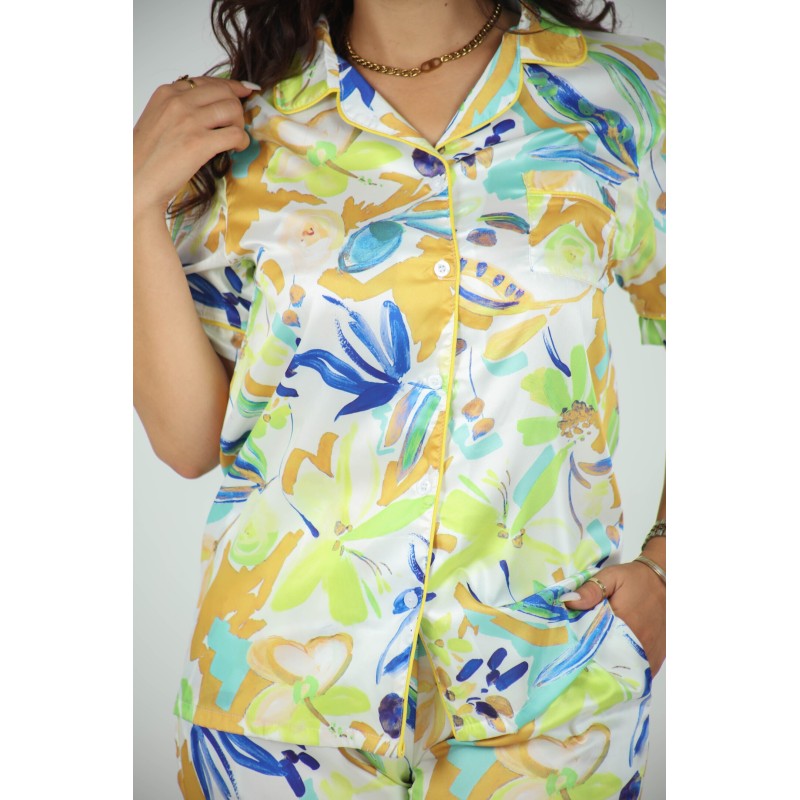🌸 Pyjama Femme Satiné – Imprimé Floral